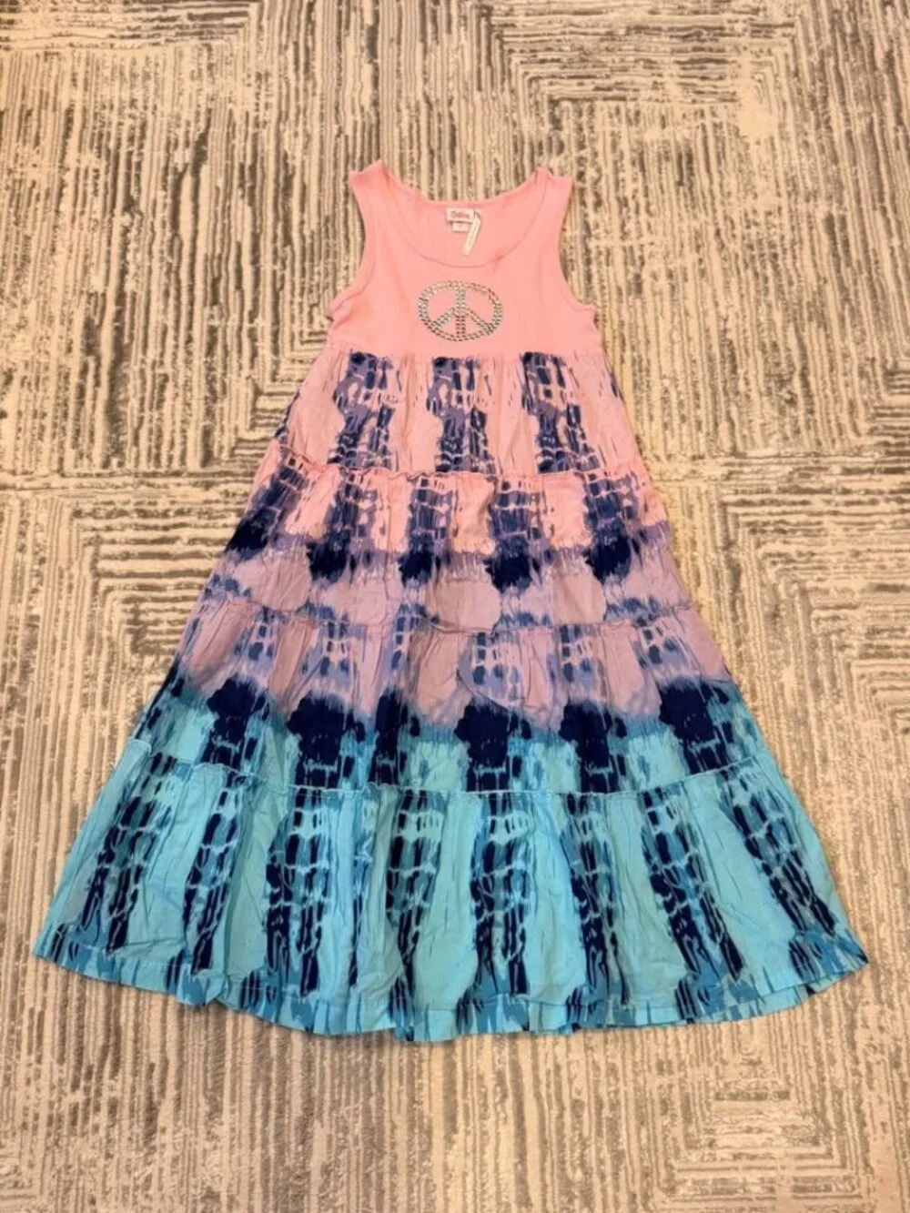 NEW Justice girl's size 12 pink/blue/purple PEACE tye-dyed long dress MSRP $58.